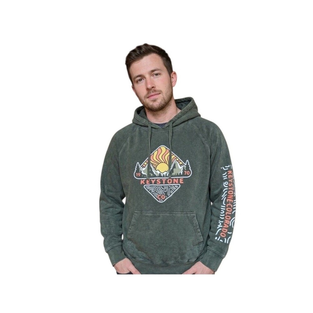 Lane Seven L/7 Green Acid Wash Keystone Colorado Graphic Hoodie Sweatshirt L